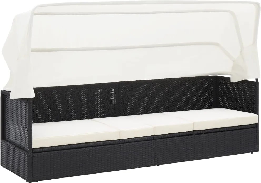 vidaXL Canapea de grădină cu copertină, negru, poliratan