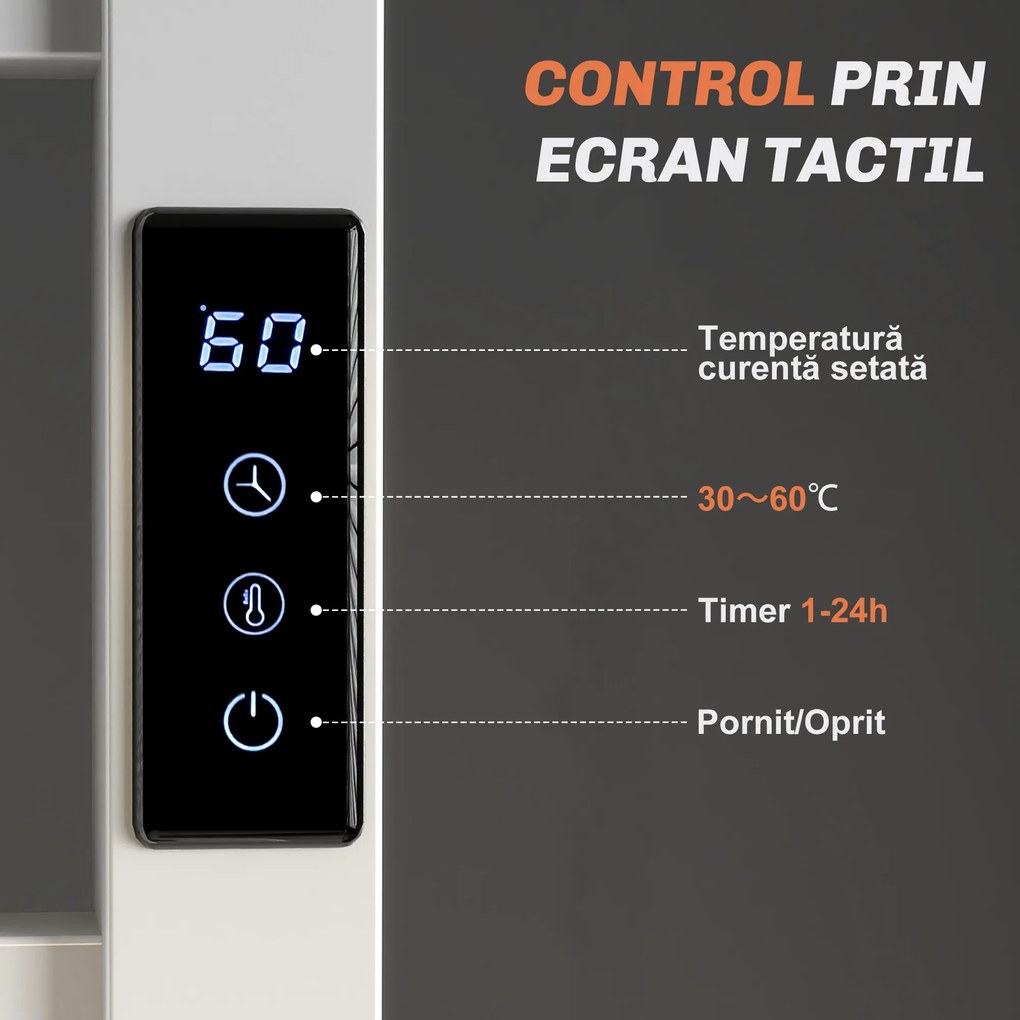HOMCOM Uscător de Prosoape Electric cu 10 Bare, Timer, Afișaj LCD și Temperatură Reglabilă, 45x11x80 cm, Alb | Aosom Romania