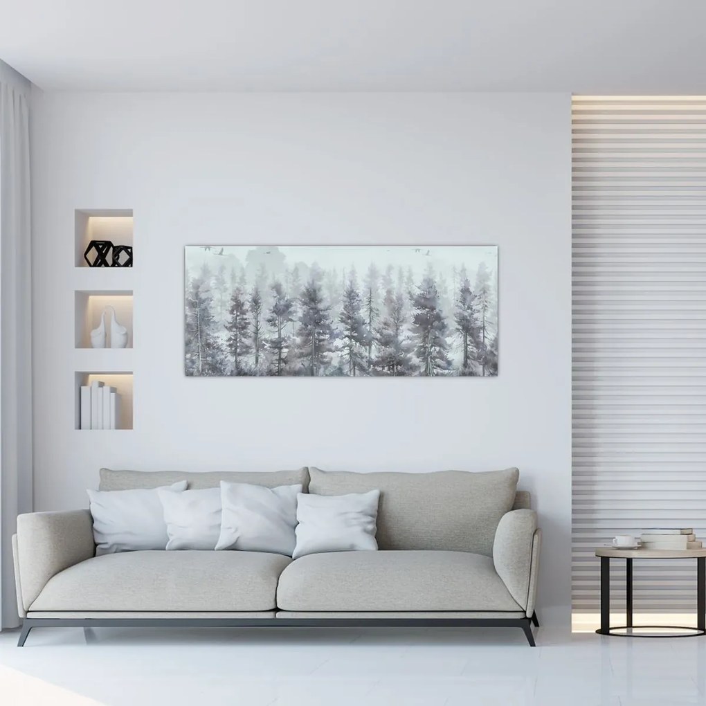 Tablou - Pădurea de pini II., aquarel (120x50 cm)