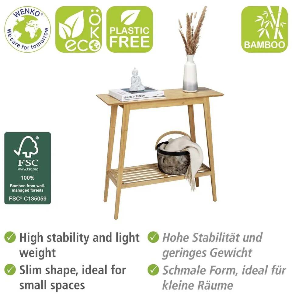 Masă consolă în culoare naturală din bambus 30x80 cm Kona – Wenko