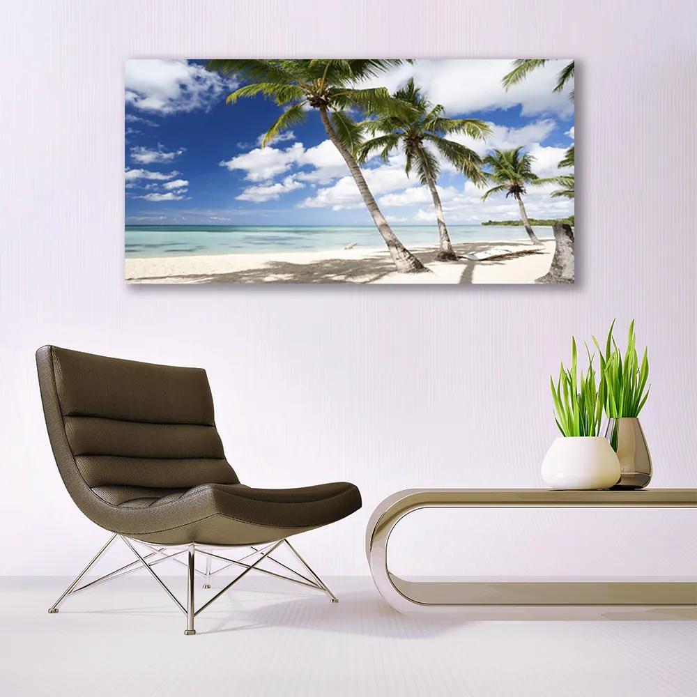 Tablou pe sticla Sea Palm Beach Peisaj Copaci Albastru Maro Verde