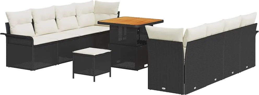 vidaXL Set de canapele pentru grădină cu pernă 11 pcs Negru poliratan