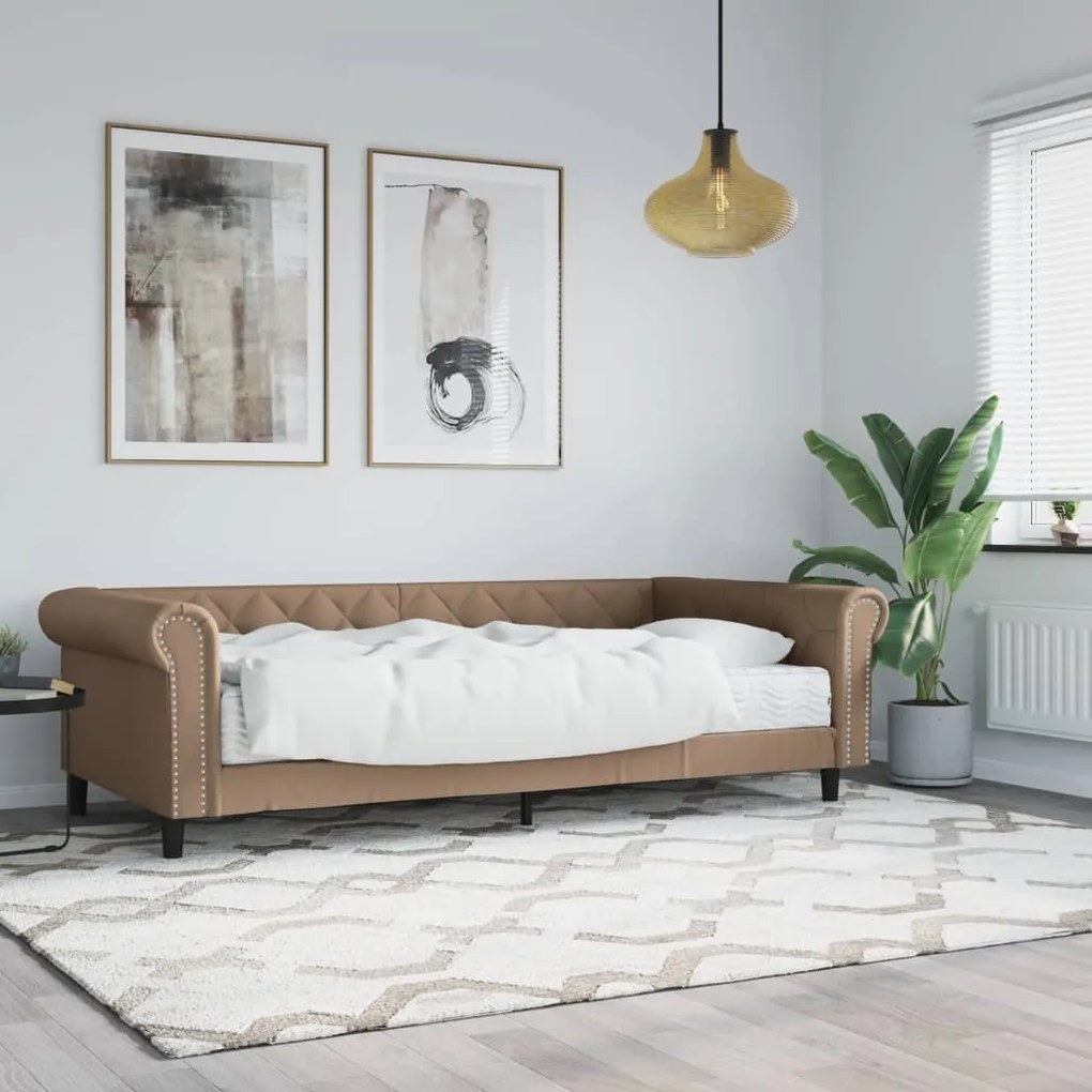 3197722 vidaXL Pat de zi cu saltea, cappuccino, 90x200 cm, piele ecologică