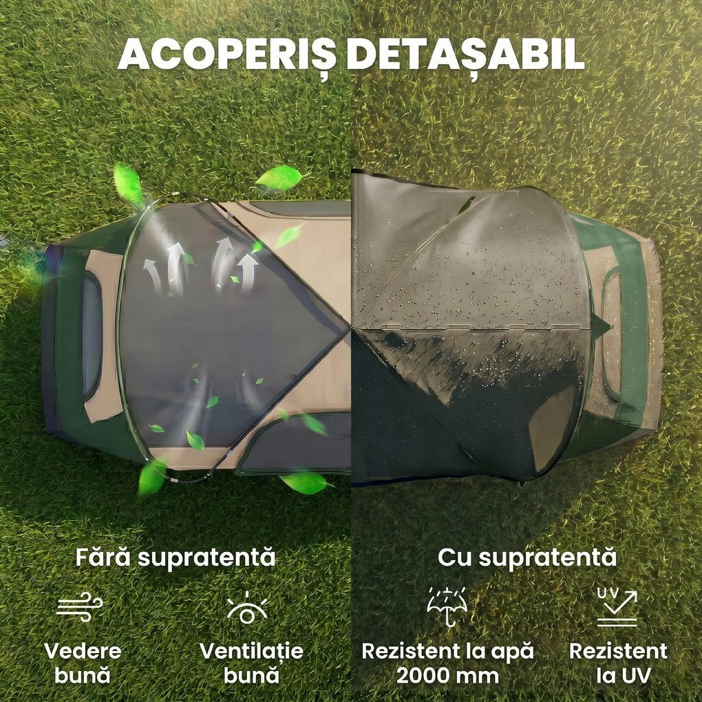 Outsunny Cort de Camping pentru 6-8 Persoane cu 2 Camere Separate și Uși cu Fermoar, 450x215x180 cm, Verde | Aosom Romania