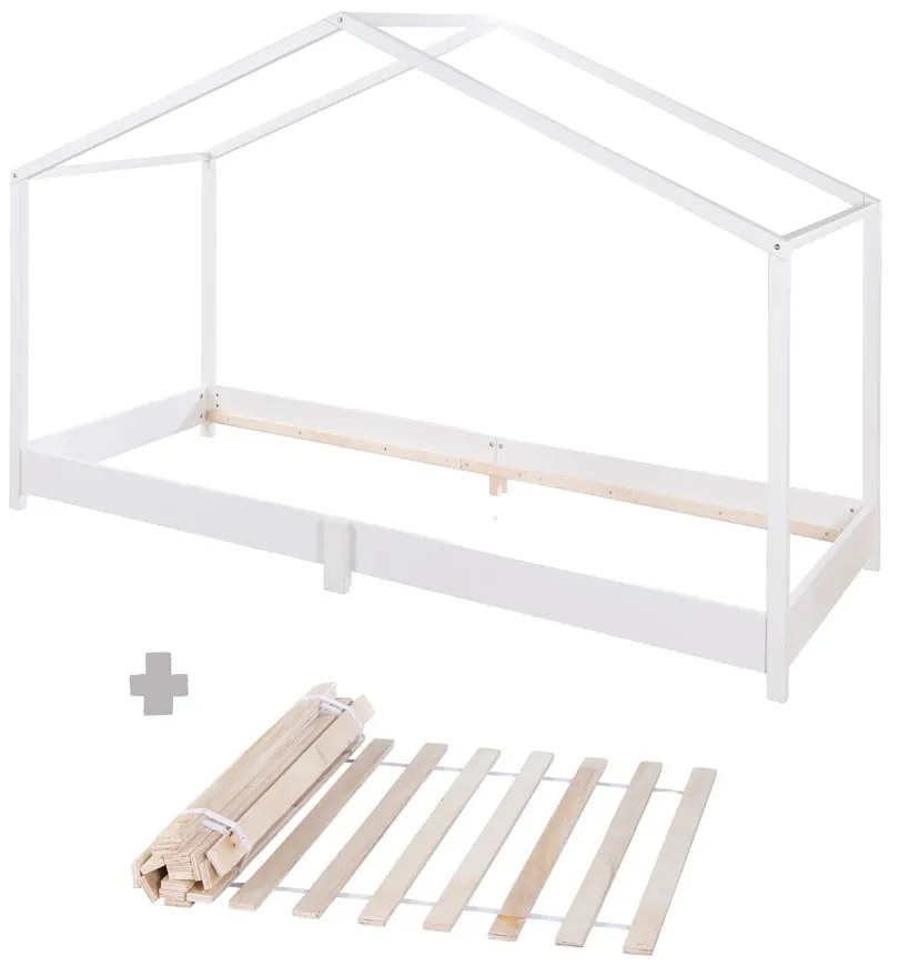 Pat pentru copii alb de tip casă 90x200 cm Montessori – Roba