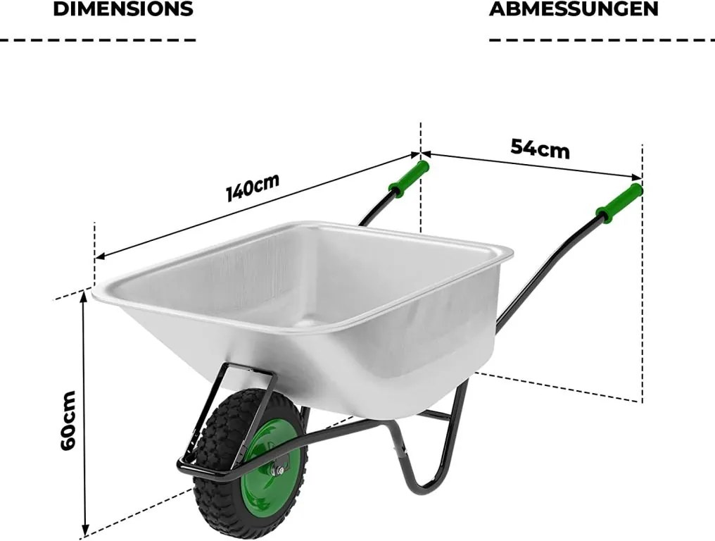 TIMBERTECH Roabă de grădină 140 x 54 x 60 cm, verde, oțel