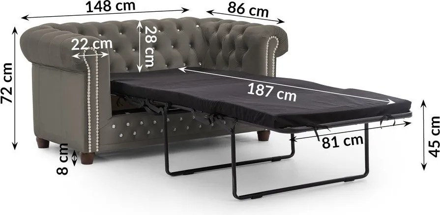 Canapea gri extensibilă cu tapițerie din catifea 148 cm York Blik – Ropez