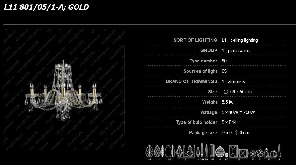 Candelabru cu 5 brate Cristal Bohemia