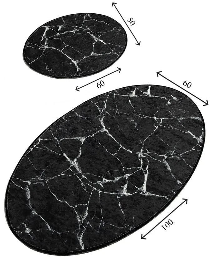 Set 2 covorașe ovale de baie Foutastic Marble, negru