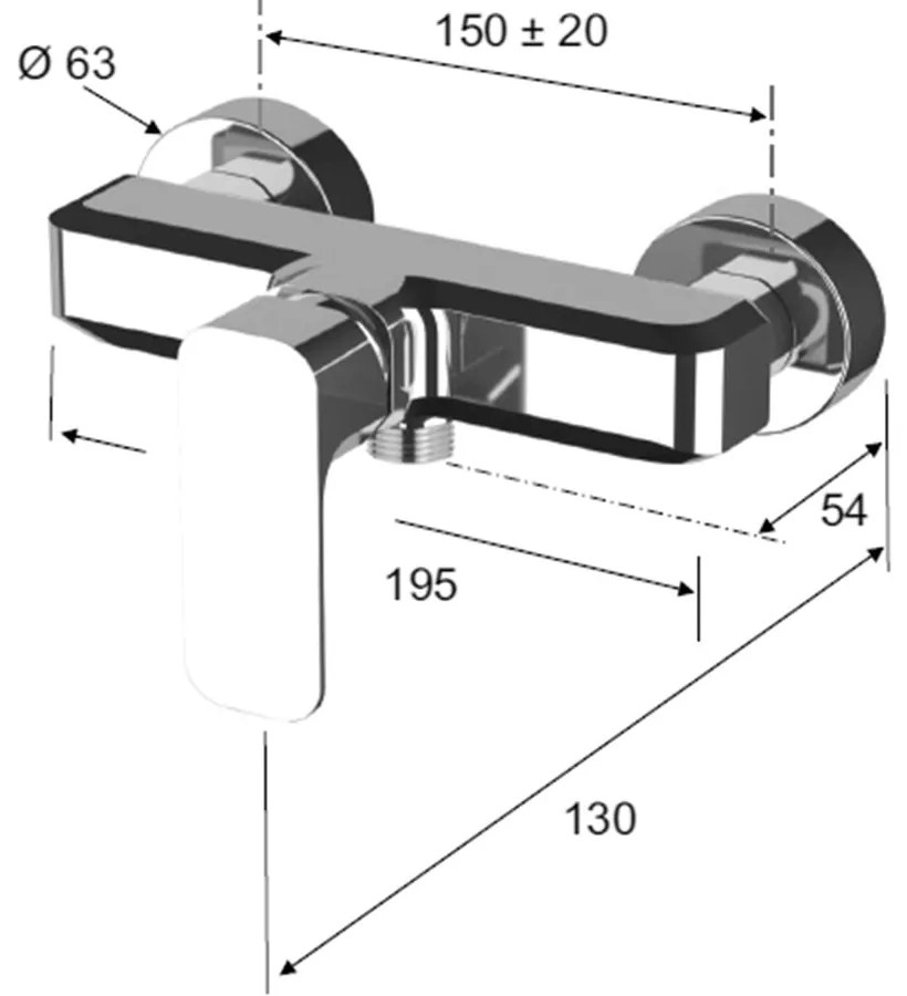 Baterie argintiu-lucios pentru duș cu montare pe perete (1 ieșire) Spy – Sapho