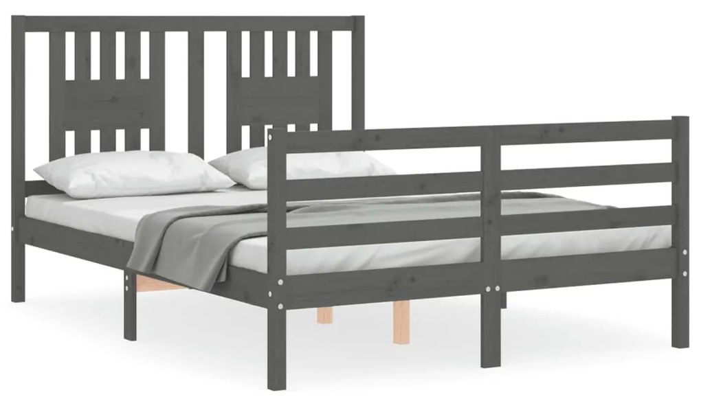 3194548 vidaXL Cadru de pat cu tăblie, dublu, gri, lemn masiv