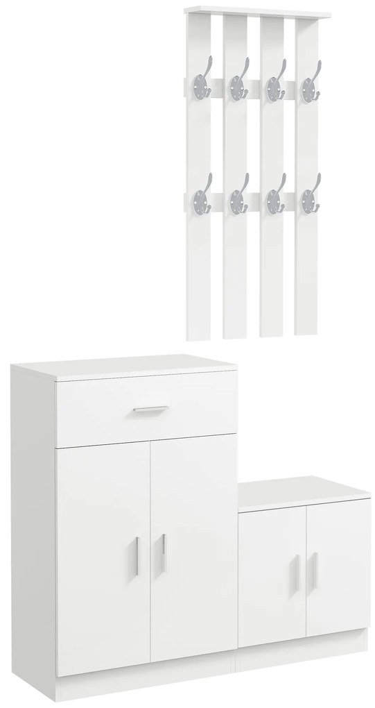 HOMCOM Mobilier de Hol cu Cuier din Lemn, Spațiu de Depozitare și Design Elegant, 100x32x187cm, Alb | Aosom Romania