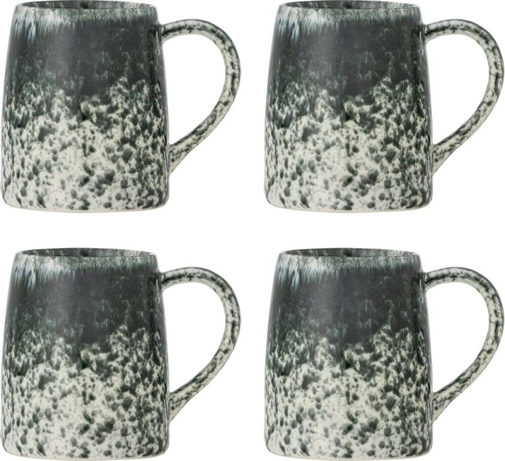 Set 4 căni din ceramică artizanală, cu decor marmorat verde smarald și alb, finisaj lucios, „Winnie", 9 x 10 cm