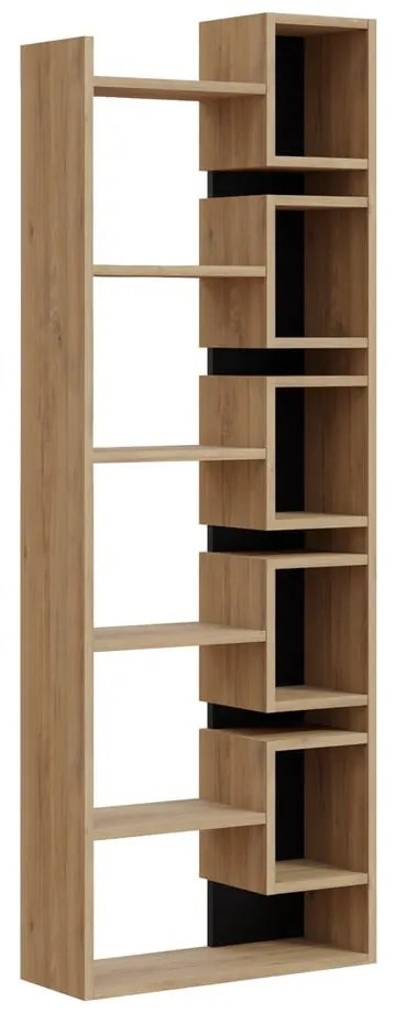 Bibliotecă neagră/în culoare naturală cu aspect de lemn de stejar 60x168,5 cm Eladi – Marckeric