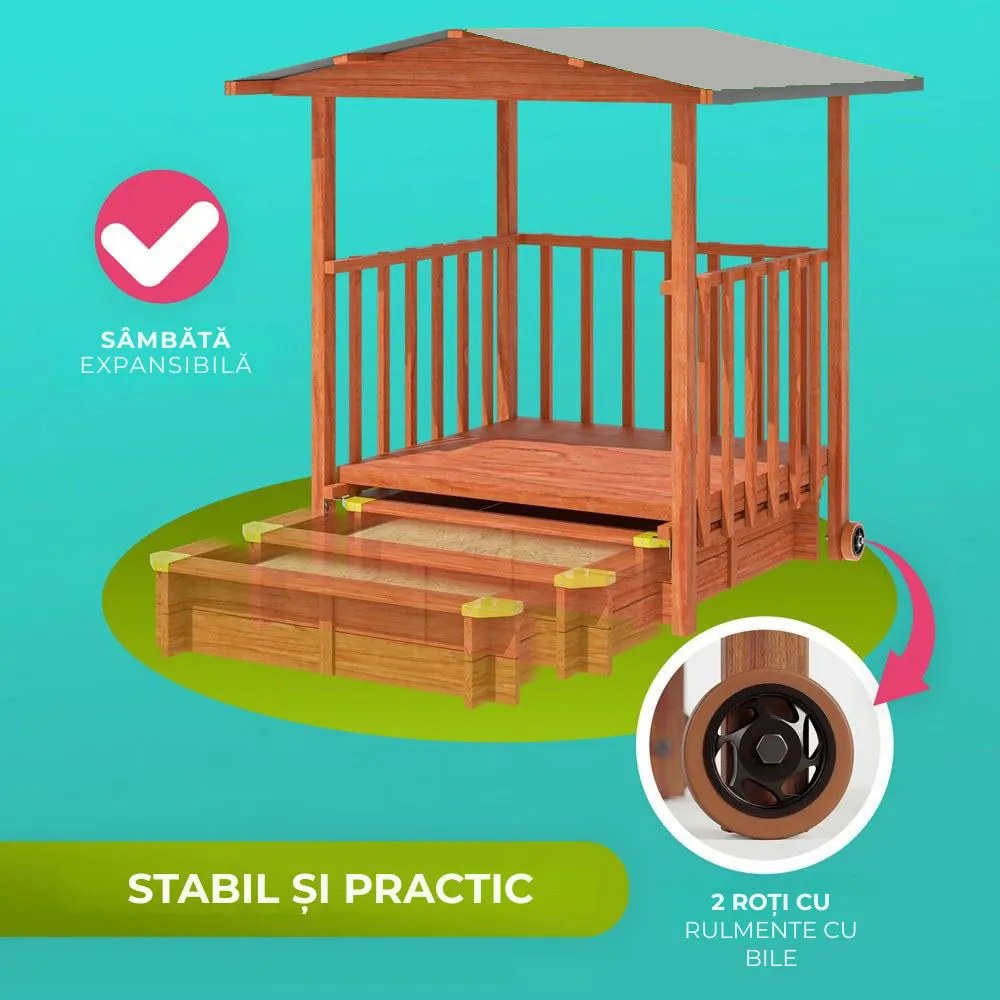 Groapa cu nisip cu verandă SUNNY, 130x130x143cm, maro/gri Jurhan