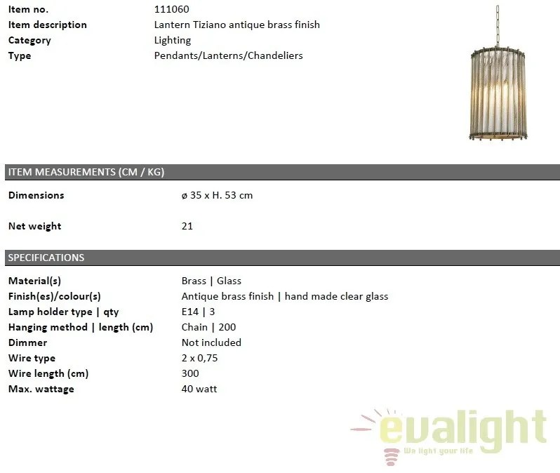Lustra design LUX Tiziano, alama antic 111060 HZ