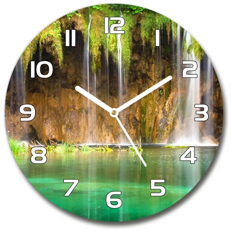 Ceas de sticlă pe perete rotund Lacurile Plitvice
