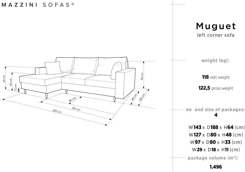 Canapea extensibilă cu spațiu de depozitare Mazzini Sofas Muguet, pe partea stângă, verde