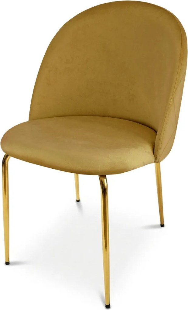 Scaun bucatarie INCA VELVET din catifea cu picioare aurii, mustar