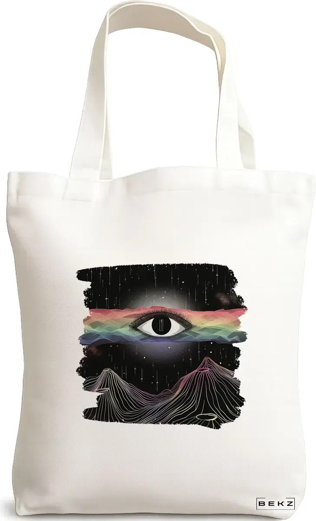 Sacosa de Panza pentru Cumparaturi, Geanta Tote, model Celestial Eye 9, 38x34.5 cm, Alba, BEKZ®
