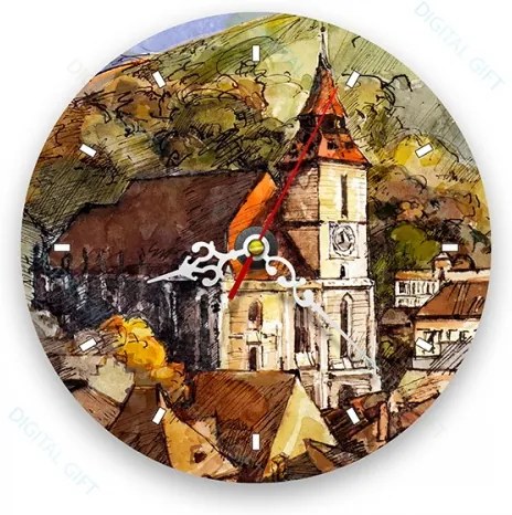 Ceas de perete - Biserica Neagra, Brasov 21 cm, lemn