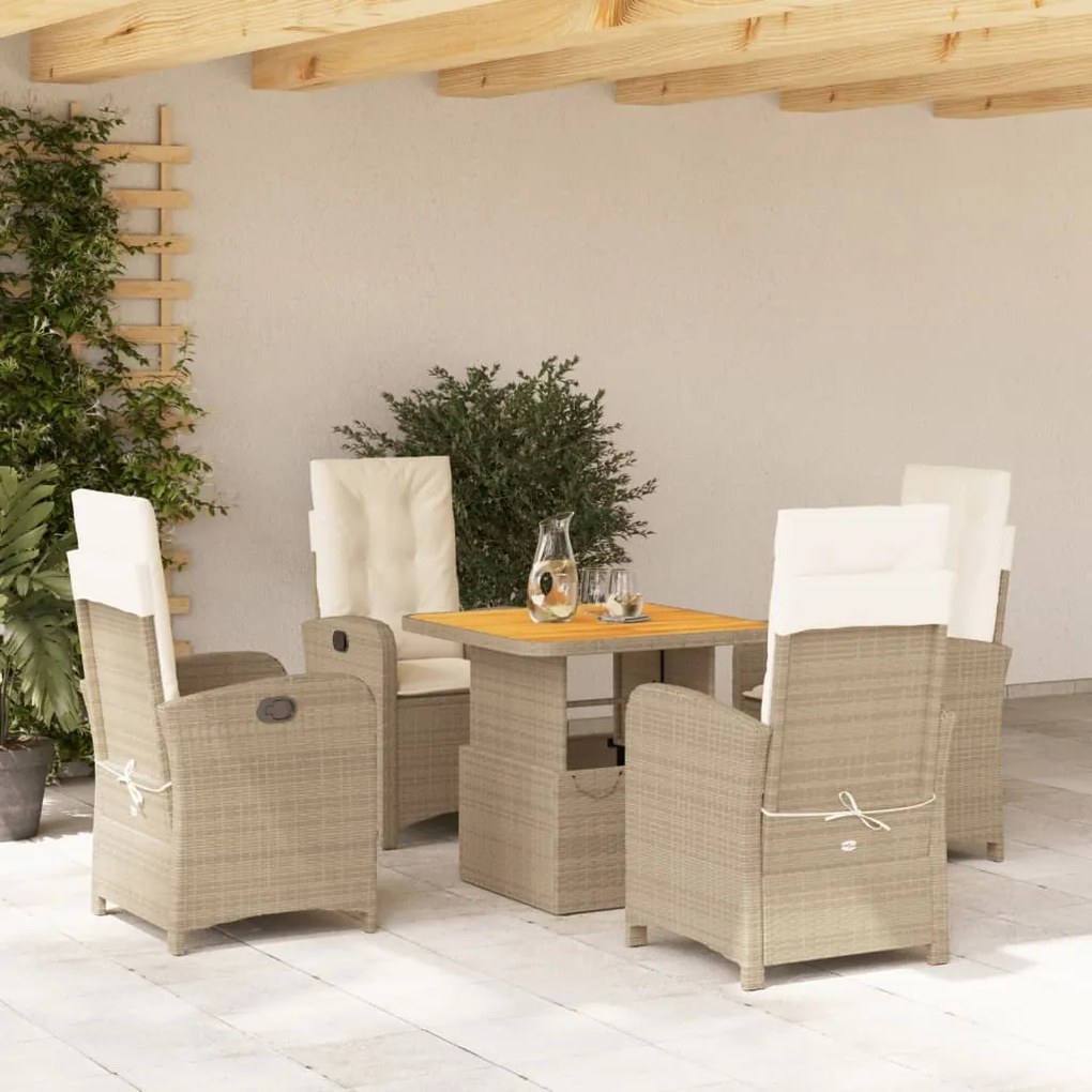 vidaXL Set mobilier de grădină cu perne, 5 piese, bej, poliratan