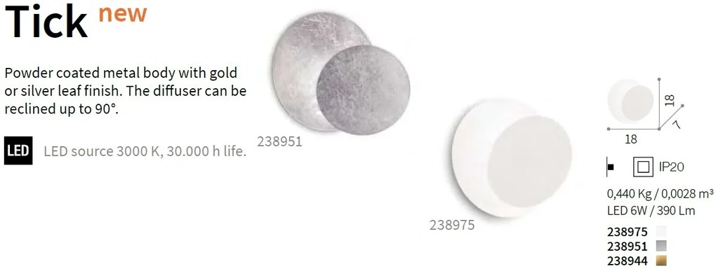 Aplica cu lumina ambientala LED TICK AP BIANCO 238975 IDL