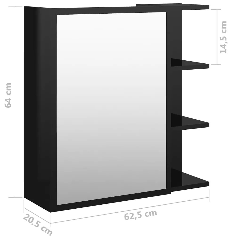 Dulap de baie cu oglinda negru extralucios 62,5x20,5x64 cm PAL negru foarte lucios