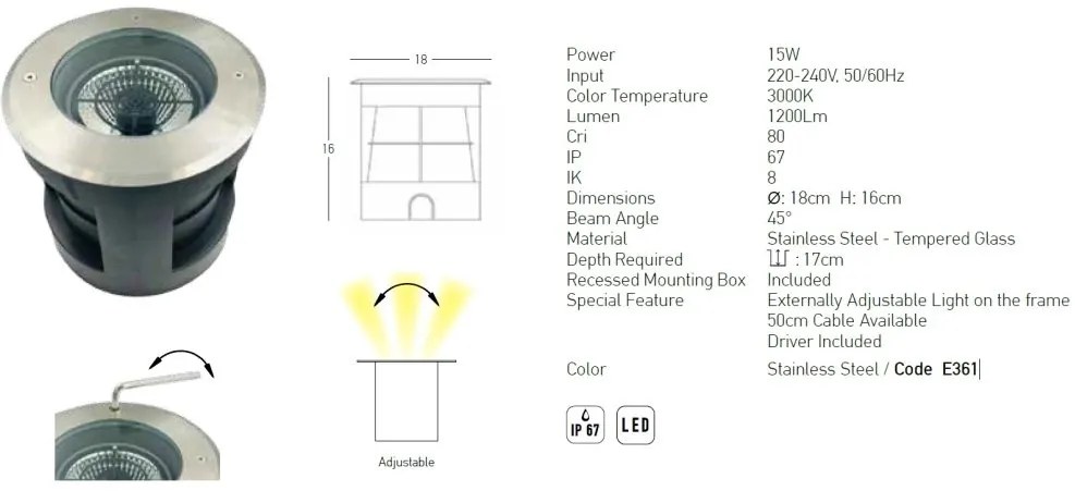 Spot LED incastrabil de exterior decorativ IP67 Wael A