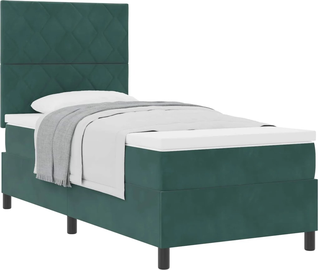 vidaXL Pat cu arcuri cu saltea Verde închis 90 x 190 cm Catifea