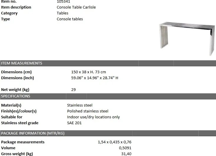 Consola design LUX Carlisle 150x38cm 105341 HZ
