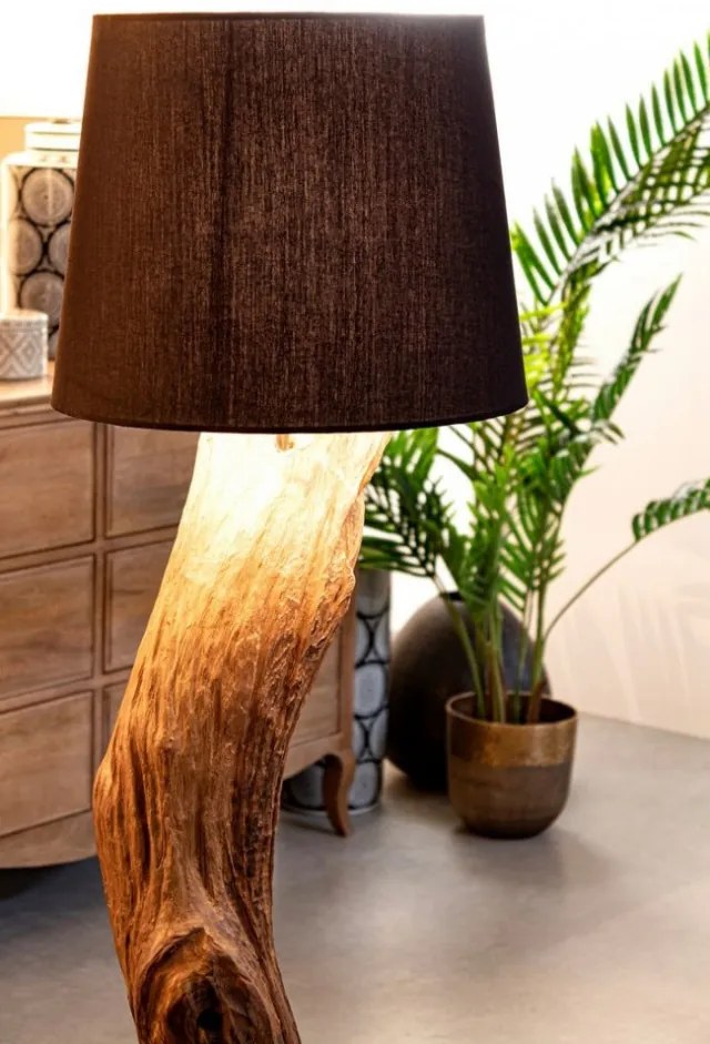 Lampadar negru din lemn de teak si bumbac, E27 60W, Kleta Bizzotto