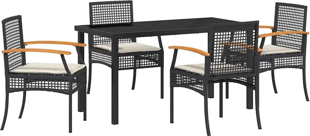 vidaXL Set de masă pentru grădină 5 pcs Negru poliratan