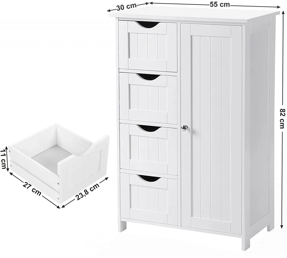 LOTUS8 - Dulap alb, 55 cm, comoda cu 4 sertare si dulap - Mobilier Baie Lotus