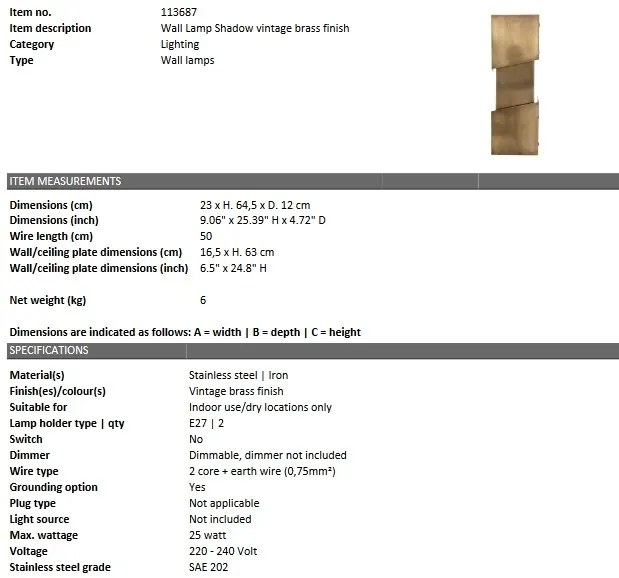 Aplica de perete design industrial Shadow, alama 113687 HZ