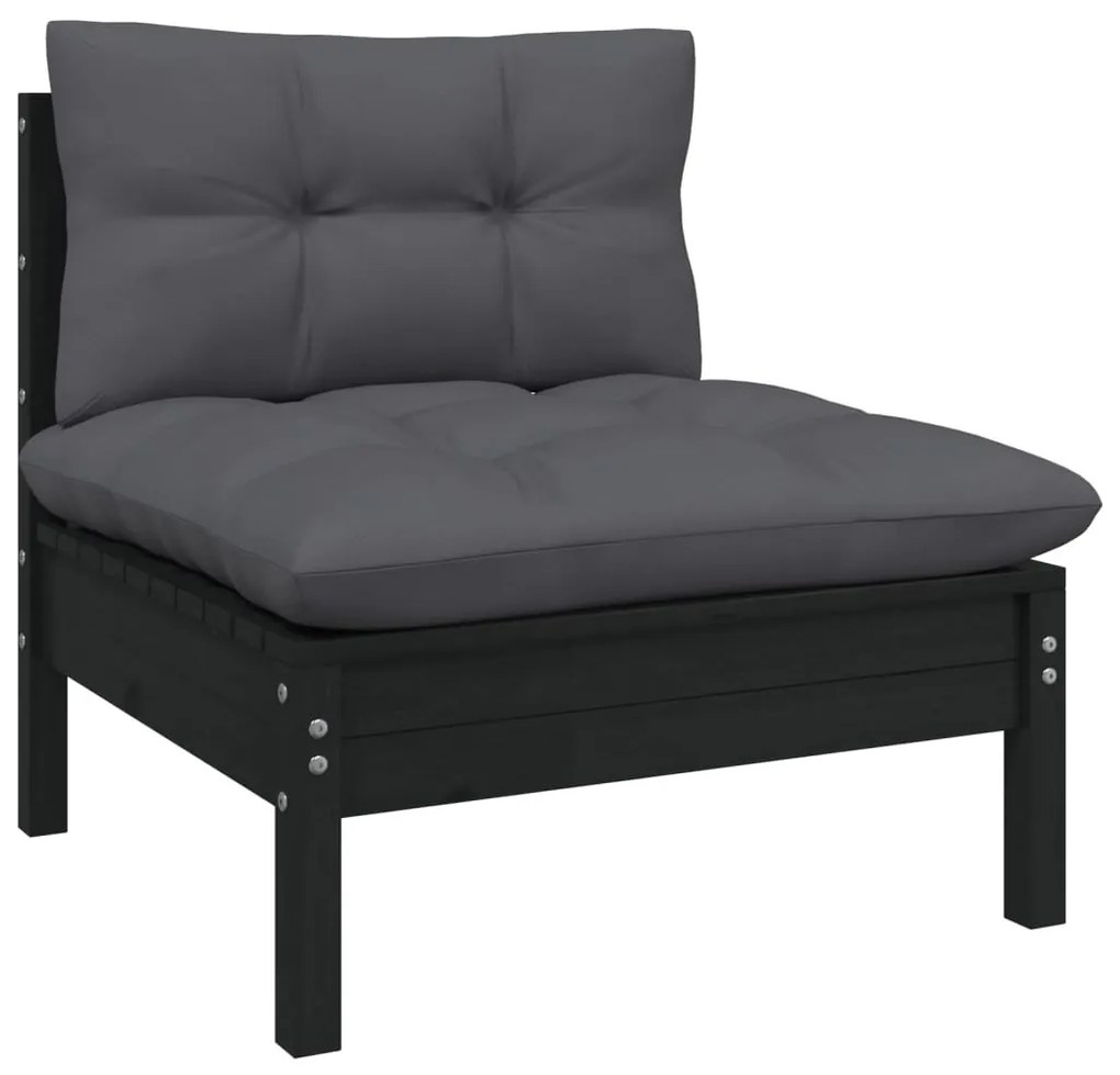 Set mobilier grădină cu perne, 11 piese, negru, lemn masiv pin