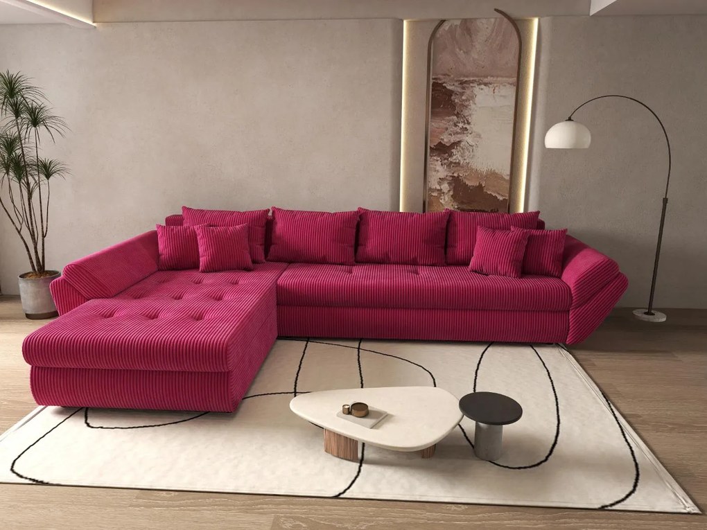 Colțar extensibil dumonde cu ladă de depozitare si sezut confortabil din spuma high-density, Loana XL Zoom Rosu 335x185 cm