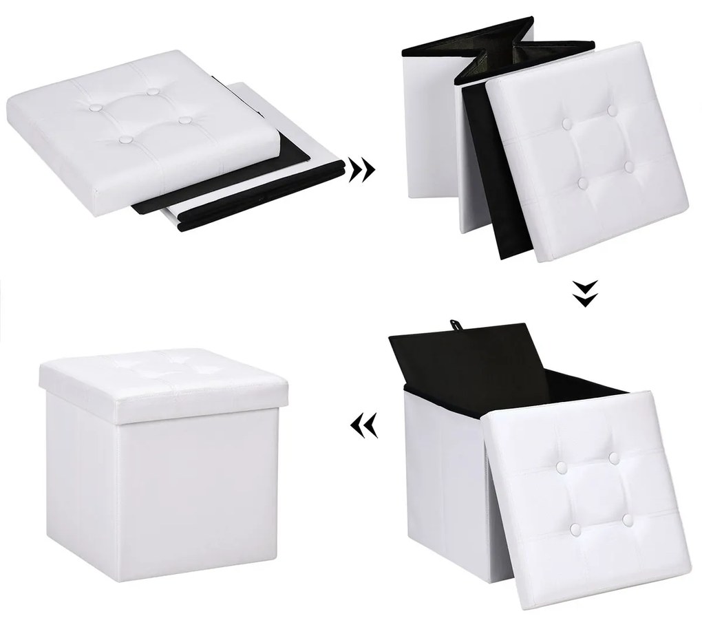 Taburet cu spatiu depozitare 40 L Pliabil Alb 38 x 38 x 38 cm