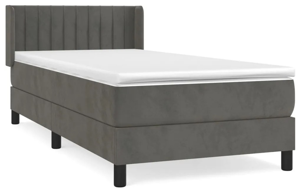 3131064 vidaXL Pat box spring cu saltea, gri închis, 100x200 cm, catifea