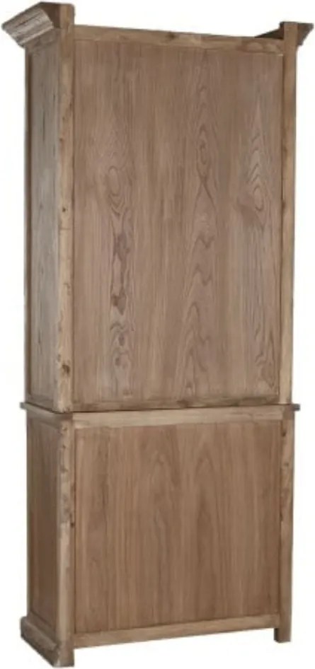 Bufet vitrină rustic din lemn de ulm reciclat, natur, cu 2 uși vitrate, 2 uși închise, 2 sertare și 3 rafturi, 220 x 100 x 45 cm, „Elmwood”