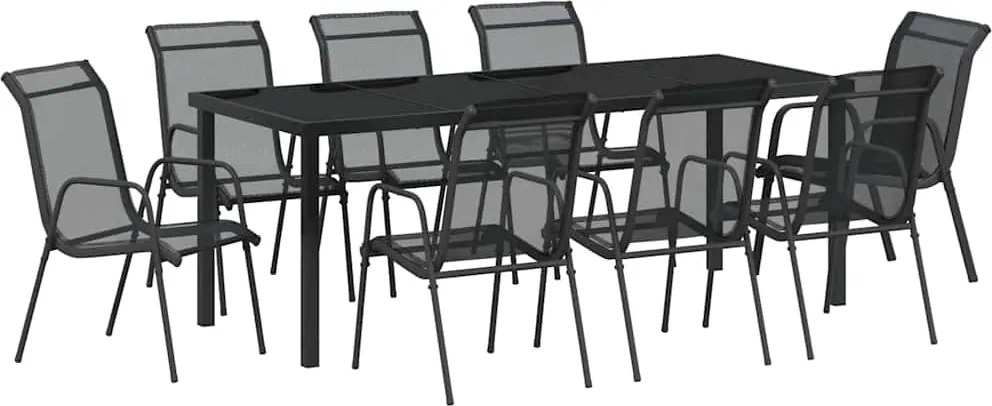 vidaXL Set de masă pentru grădină 9 pcs Negru