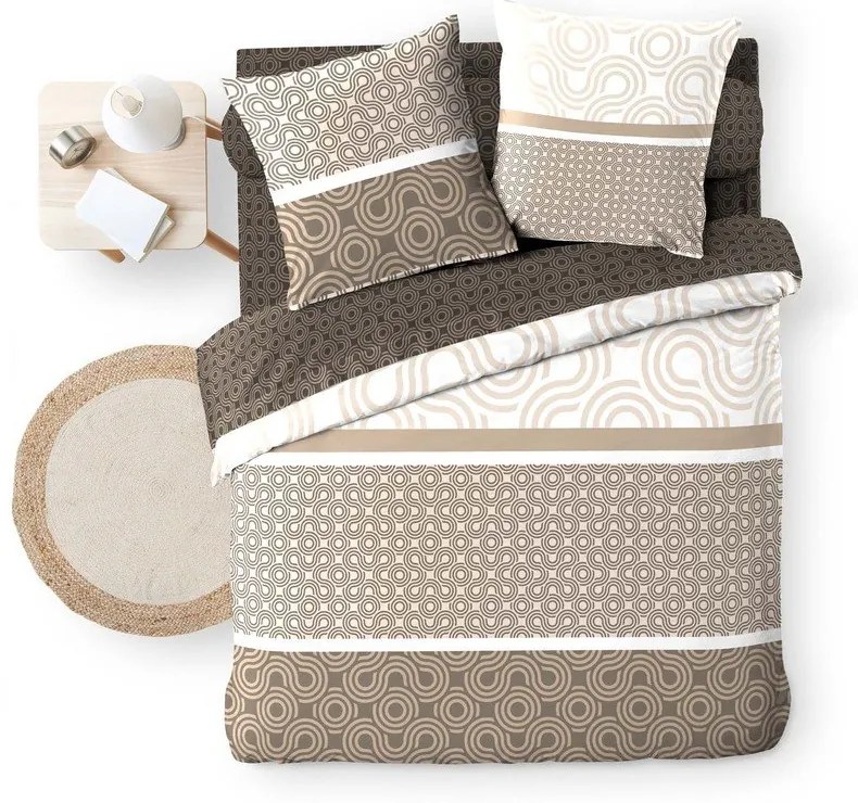 Lenjerie de pat maro din bumbac pentru pat dublu, extinsă cu cearceaf inclus, cu 6 piese 240x220 cm Pacha – douceur d'intérieur