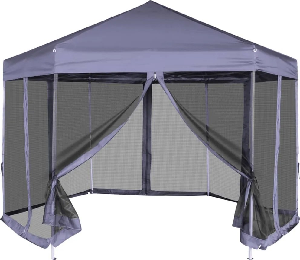 vidaXL Marchiză hexagonală pliabilă 6 pereți albastru închis 3,6x3,1 m