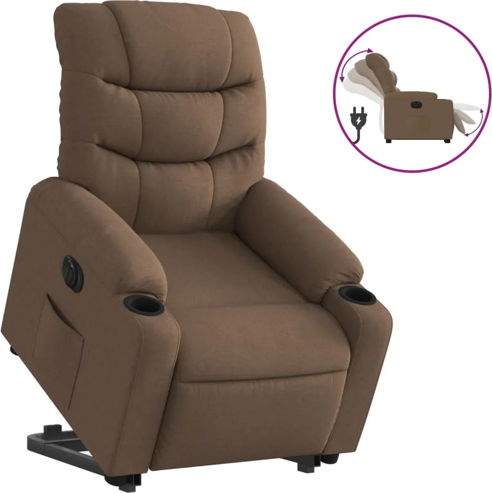 vidaXL Fotoliu electric rabatabil cu ridicare, maro, textil