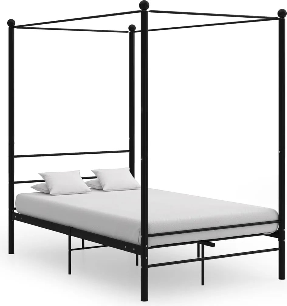 vidaXL Cadru de pat cu baldachin, negru, 140x200 cm, metal