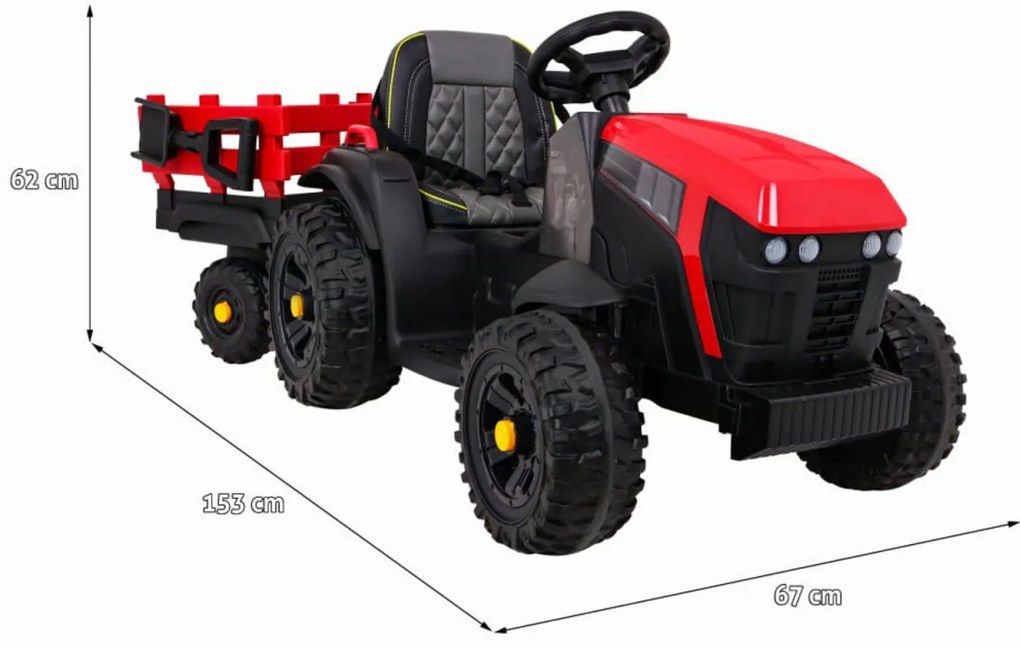 Tractor Electric XXL cu acumulator pentru copii NOVOKIDS™ Super Tytan Farmer , Cu remorca, Melodii si USB , 3-8 ani , Baterie12V, 2 Viteze, lungime