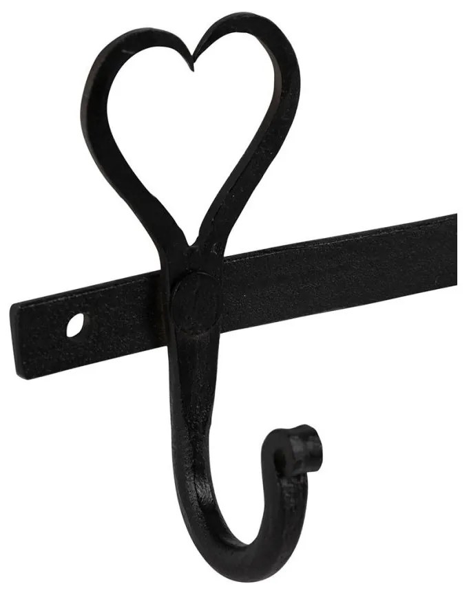 Cuier de perete decorativ, din metal, 3 carlige, Coeur Black