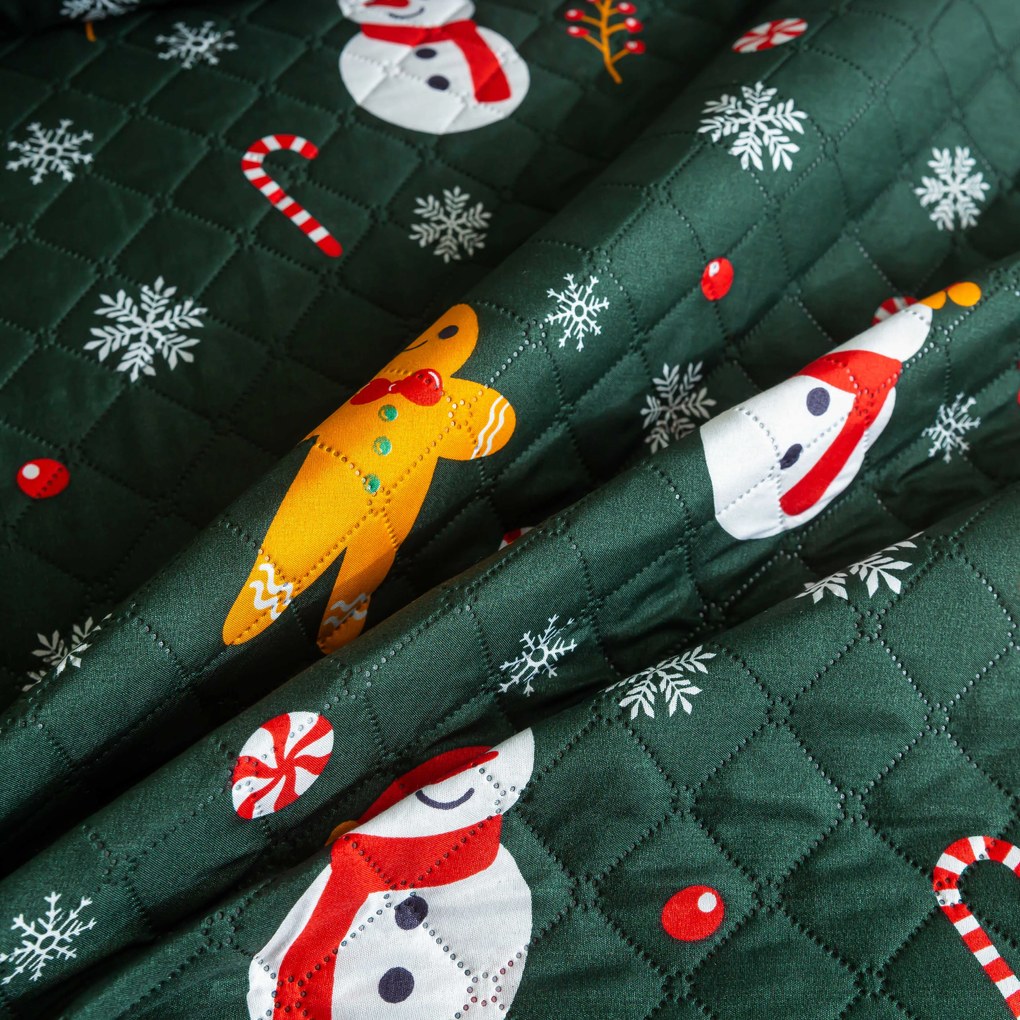 Cuvertura de pat SNOWMAN AND GINGERBREAD, verde Dimensiune: 170 x 210 cm