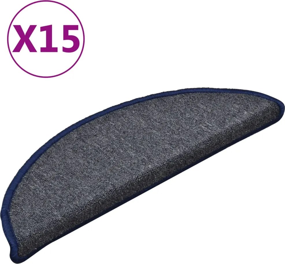 vidaXL Covorașe pentru scări, 15 buc., 56x17x3 cm, gri închis și albastru, semirotunde