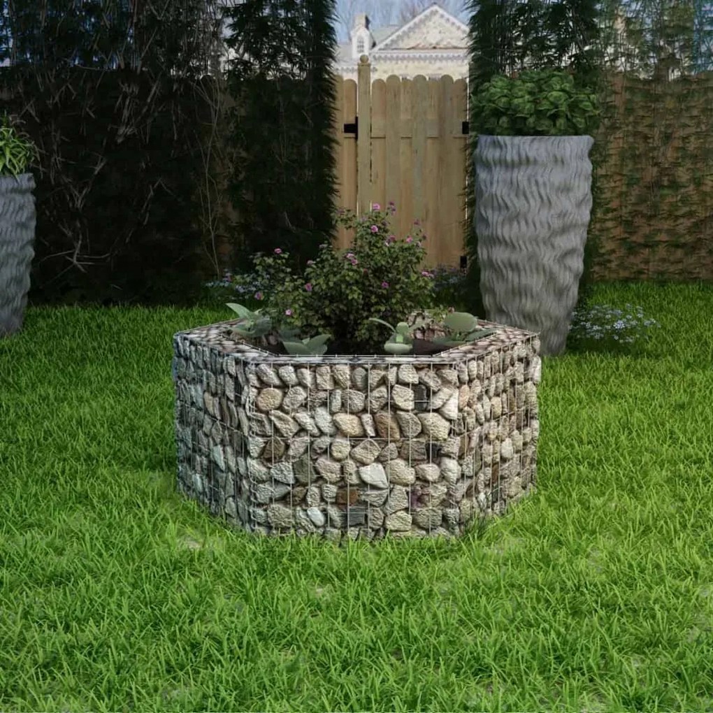 Strat inaltat gabion hexagonal, 100 x 90 x 50 cm 1, Argintiu, 100 x 90 x 50 cm